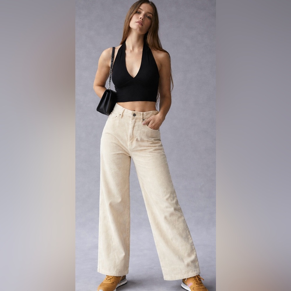 Urban Outfitters BDG High & Wide Leg Baggy Corduroy Pants Tan Cream Size‎ 28